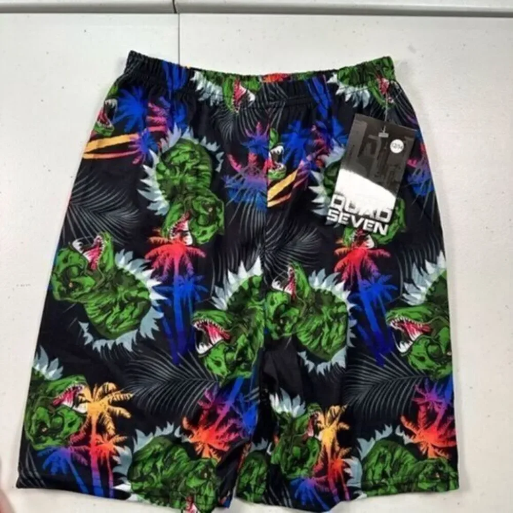 NWT Quad Seven Boys Pajama Lounge Shorts Black with Dinosaur- Size 12/14
